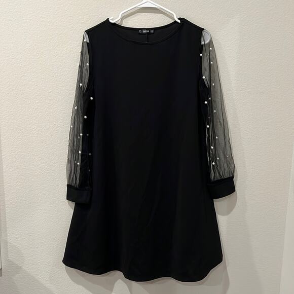 Sheer Sleeve Midi Dress with Pearl Accents | Medium | Shein - Picture 1 of 7